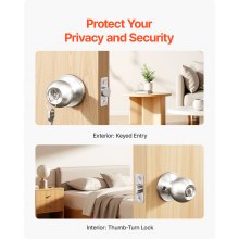 Round Privacy Door Knob for Bedroom Bathroom Satin Nickel Knob Keyed Entry