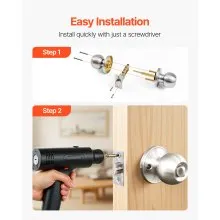 Round Privacy Door Knob for Bedroom Bathroom Satin Nickel Knob Keyed Entry