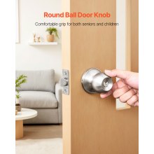 Round Privacy Door Knob for Bedroom Bathroom Satin Nickel Knob Keyed Entry
