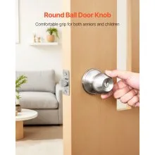 Round Privacy Door Knob for Bedroom Bathroom Satin Nickel Knob Keyed Entry