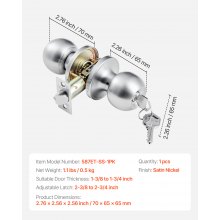 Round Privacy Door Knob for Bedroom Bathroom Satin Nickel Knob Keyed Entry