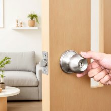 Round Privacy Door Knob for Bedroom Bathroom Satin Nickel Knob Keyed Entry