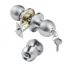 Round Privacy Door Knob for Bedroom Bathroom Satin Nickel Knob Keyed Entry