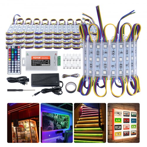 VEVOR 80PCS LED Storefront Lights, 41 ft, LED Module Lights, 5050 SMD 3-LED RGB Color Changing Window Lights with Remote Control for Business Store Window Advertising Letter Signs, IP68 Waterproof