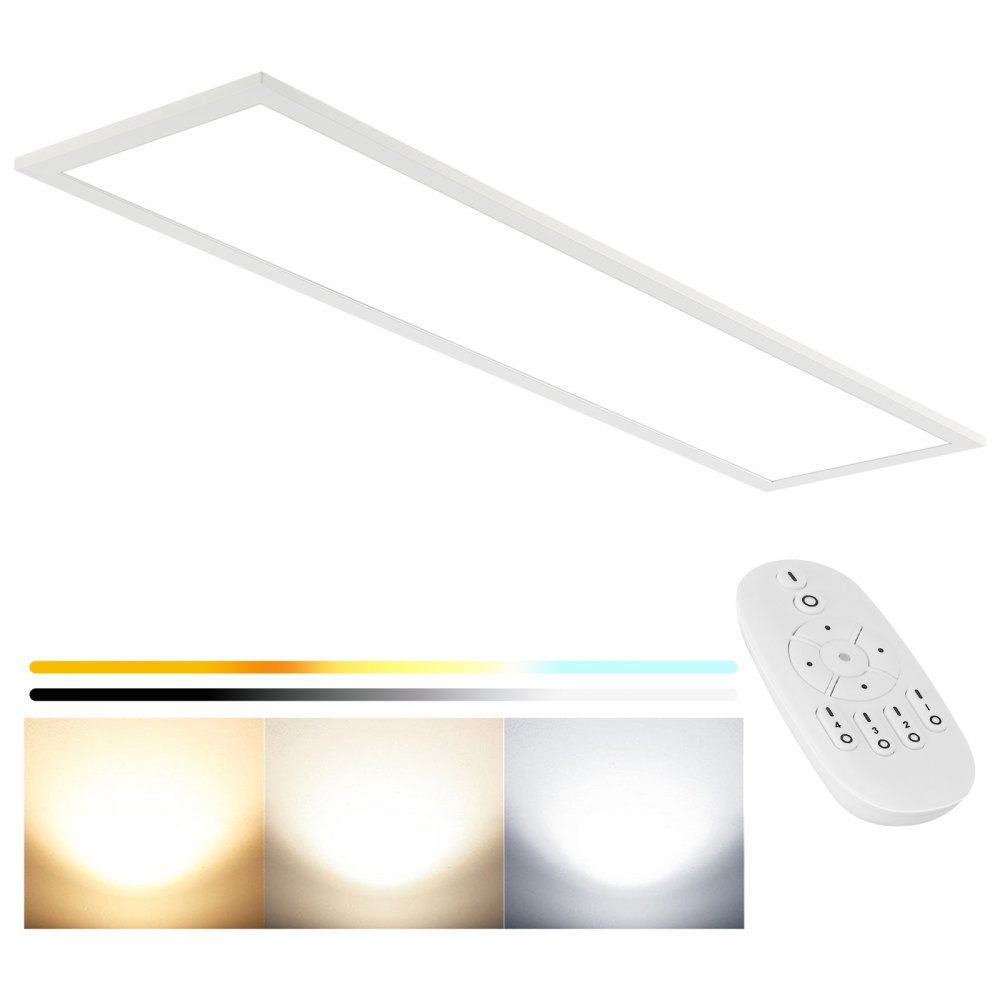 VEVOR LED stropní svítidlo s dálkovým ovládáním, 5000LM 50W, stmívatelné LED panelové svítidlo s nastavitelnou teplotou barev 2700K-6500K, 1200 x 300 x 53 mm Lampa pro domácí kancelář třídní jídelnu