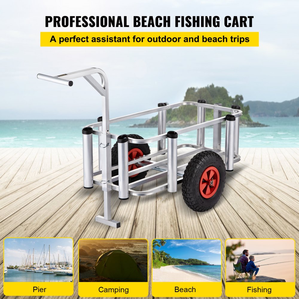 VEVOR Beach Fishing Cart Fish & Marine Carts w/ Balloon Tires for