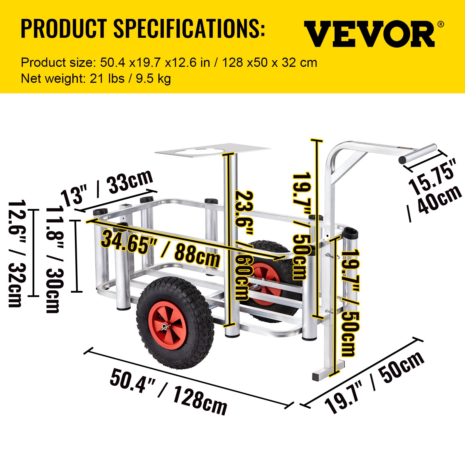 VEVOR Beach Fishing Cart Fish & Marine Carts w/
Balloon Tires for Sand 265lbs