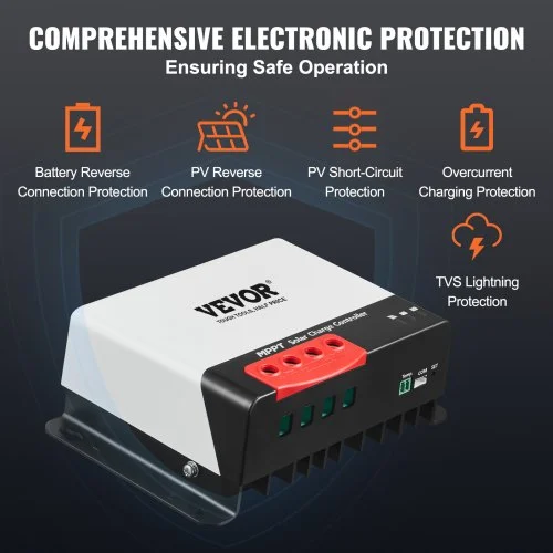 50A MPPT Solar Charge Controller VEVOR, 12V / 24V Auto DC Input, Solar