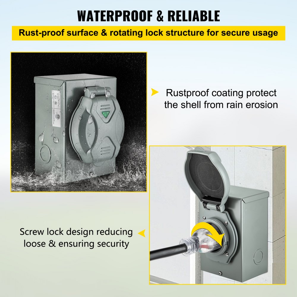 VEVOR Generator Inlet Box 50 Amp Power Inlet Box SS2-50P ETL Listed 3 Prongs