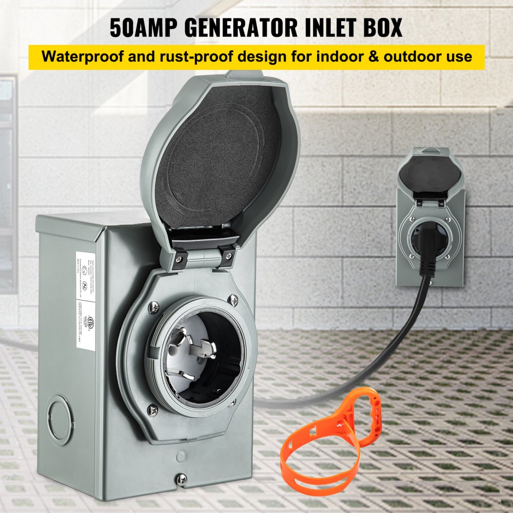 VEVOR Generator Inlet Box, 50amp Power Box, SS2-50P Power Inlet Box, 3 Prong Power Inlet Box 50A, 120/250V Generator Power Inlet Box, 12500W Generator Box, 10AWG ETL Listed Inlet Boxes For Outdoor Use