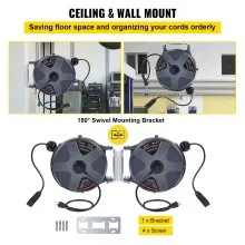 VEVOR Retractable Extension Cord Reel 50+3.2FT, 16/3 SJT Power Cord Reel, Heavy Duty Electric Cord Reel, Wall/Ceiling Mount Retractable Cord Reel, Automatic Flexible Triple Tap Connector with Stopper