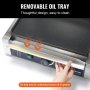 VEVOR panini press grill with removable oil tray for easy cleaning; shows hand sliding out tray.