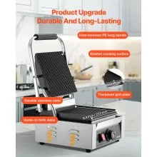 VEVOR Commercial Panini Press Grill Electric Sandwich Maker Griddle Plate 9"x9"