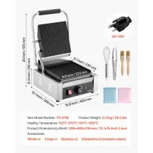 VEVOR Commercial Panini Press Grill Electric Sandwich Maker Griddle Plate 9"x9"