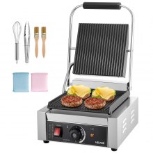 VEVOR Commercial Panini Press Grill Electric Sandwich Maker Griddle Plate 9"x9"
