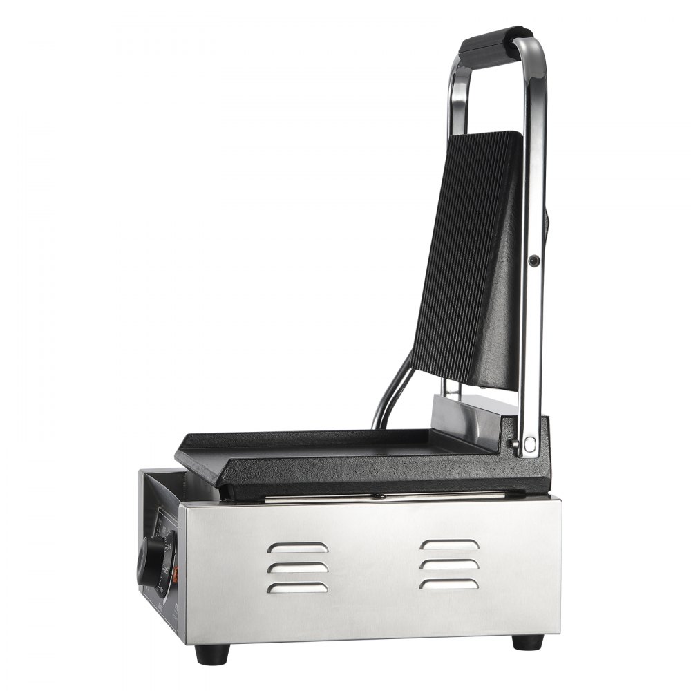 VEVOR Commercial Panini Grill, 1800W Electric Sandwich Panini Maker, Stainless Steel Sandwich Press Grill, Panini Grill with Temp Control & 9"x9" Flat Enamel Plate, for Hamburger Steak Bacon