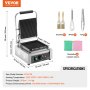 VEVOR Commercial Panini Grill, 1800W Electric Sandwich Panini Maker, Stainless Steel Sandwich Press Grill, Panini Grill with Temp Control & 9"x9" Flat Enamel Plate, for Hamburger Steak Bacon