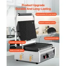 Commercial Panini Press Grill Electric Sandwich Maker Griddle Plate 13.5x9.3 in