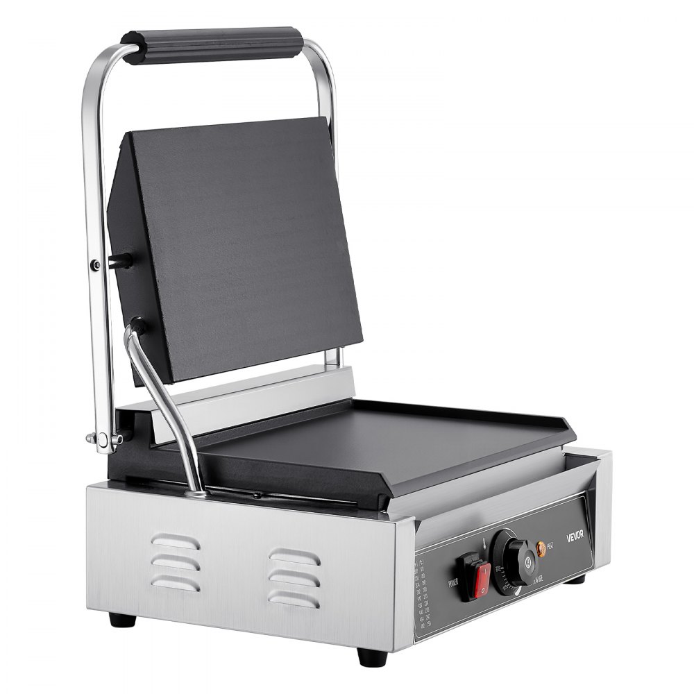 VEVOR Commercial Panini Grill, 2200W Electric Sandwich Panini Maker, Stainless Steel Sandwichs Press Grill with Handle and Temp Control, 34x23 cm Full Flat Enamel Plate, for Hamburger Steak Bacon