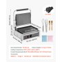 VEVOR Commercial Panini Grill, 2200W Electric Sandwich Panini Maker, Stainless Steel Sandwichs Press Grill with Handle and Temp Control, 34x23 cm Full Flat Enamel Plate, for Hamburger Steak Bacon