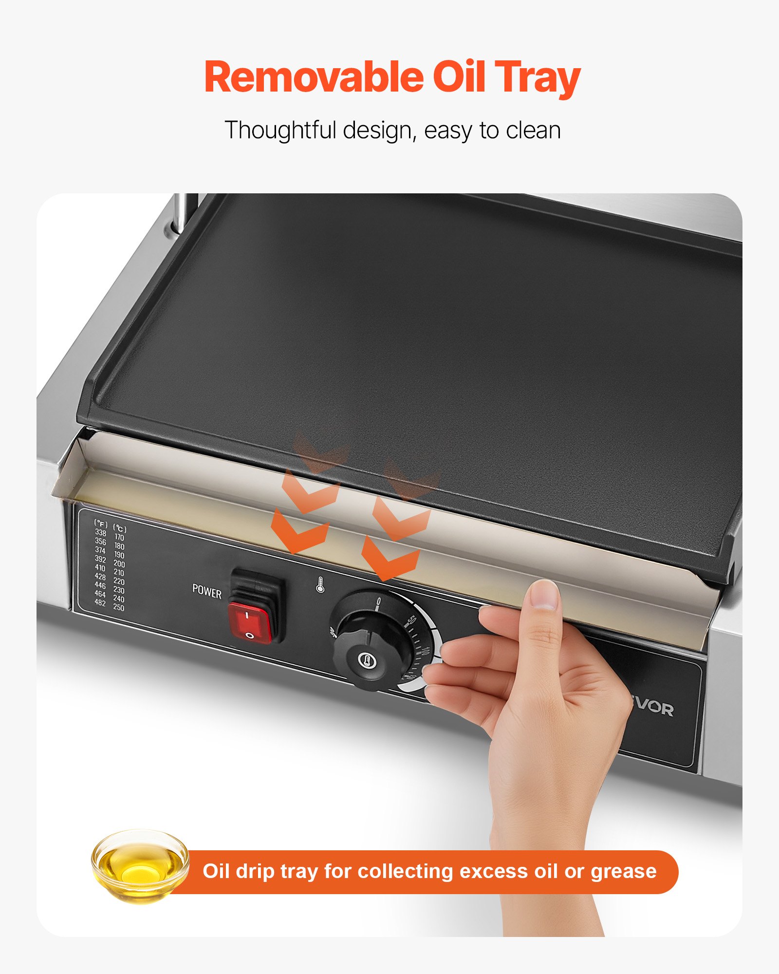 VEVOR Commercial Panini Grill, 2200W Electric Sandwich Panini Maker, Stainless Steel Sandwichs Press Grill with Handle and Temp Control, 34x23 cm Full Flat Enamel Plate, for Hamburger Steak Bacon