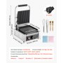 VEVOR Commercial Panini Grill, 1800W Electric Sandwich Panini Maker, Stainless Steel Sandwichs Press Grill with Handle and Temp Control, 22x23 cm Flat Enamel Plate, for Hamburger Steak Bacon