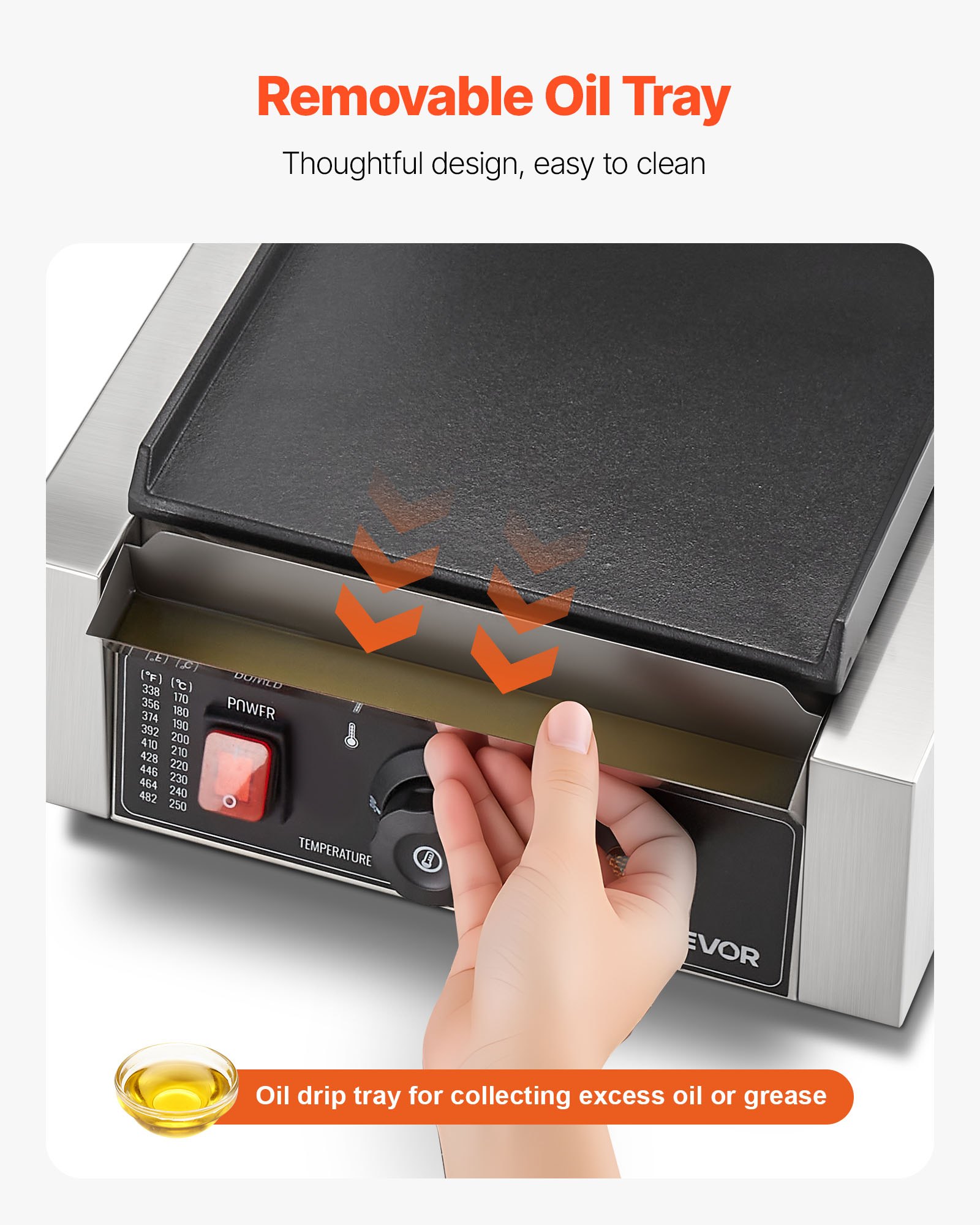 VEVOR Commercial Panini Grill, 1800W Electric Sandwich Panini Maker, Stainless Steel Sandwichs Press Grill with Handle and Temp Control, 22x23 cm Flat Enamel Plate, for Hamburger Steak Bacon