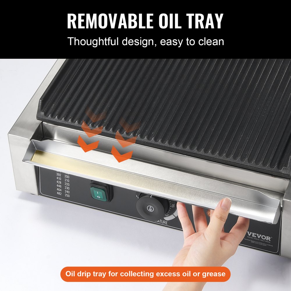 VEVOR Commercial Panini Press Grill Electric Sandwich Maker Griddle Plate 35.6x22.9 cm