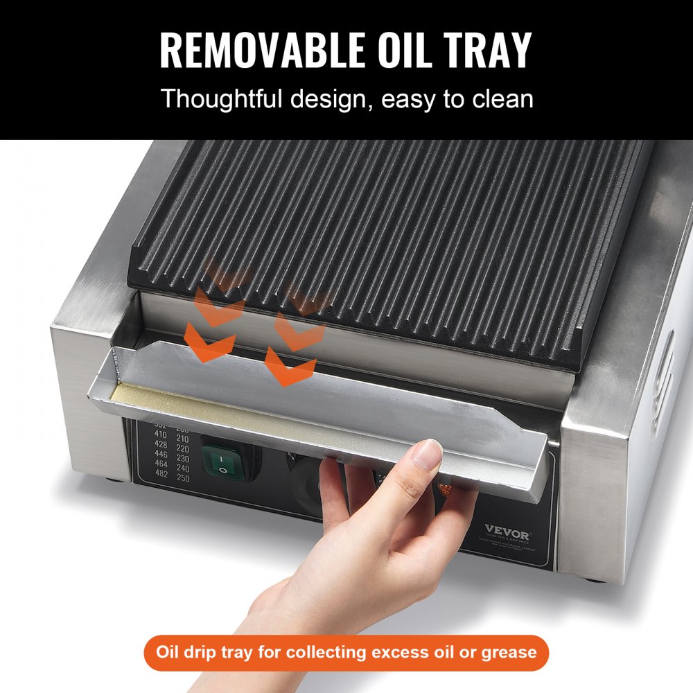 VEVOR Commercial Panini Grill, 1800W Electric Sandwich Panini Maker, Stainless Steel Sandwich Press Grill, Panini Grill with Temp Control & 9"x9" Full Grooved Enamel Plate for Hamburger Steak Bacon