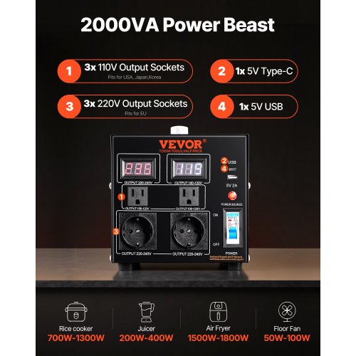 Cantonape Spanningsomvormer, 500 W, 230 V tot 110 V, ringkerntransformator, 500 VA Pro, ingang: 110 V of 220 V, uitgang: 110 V en 220 V Cantonape Spanningsomvormer, 500 W, 230 V tot 110 V, ringkerntransformator, 500 VA Pro, ingang: 110 V of 220 V, uitgang: 110 V en 220 V