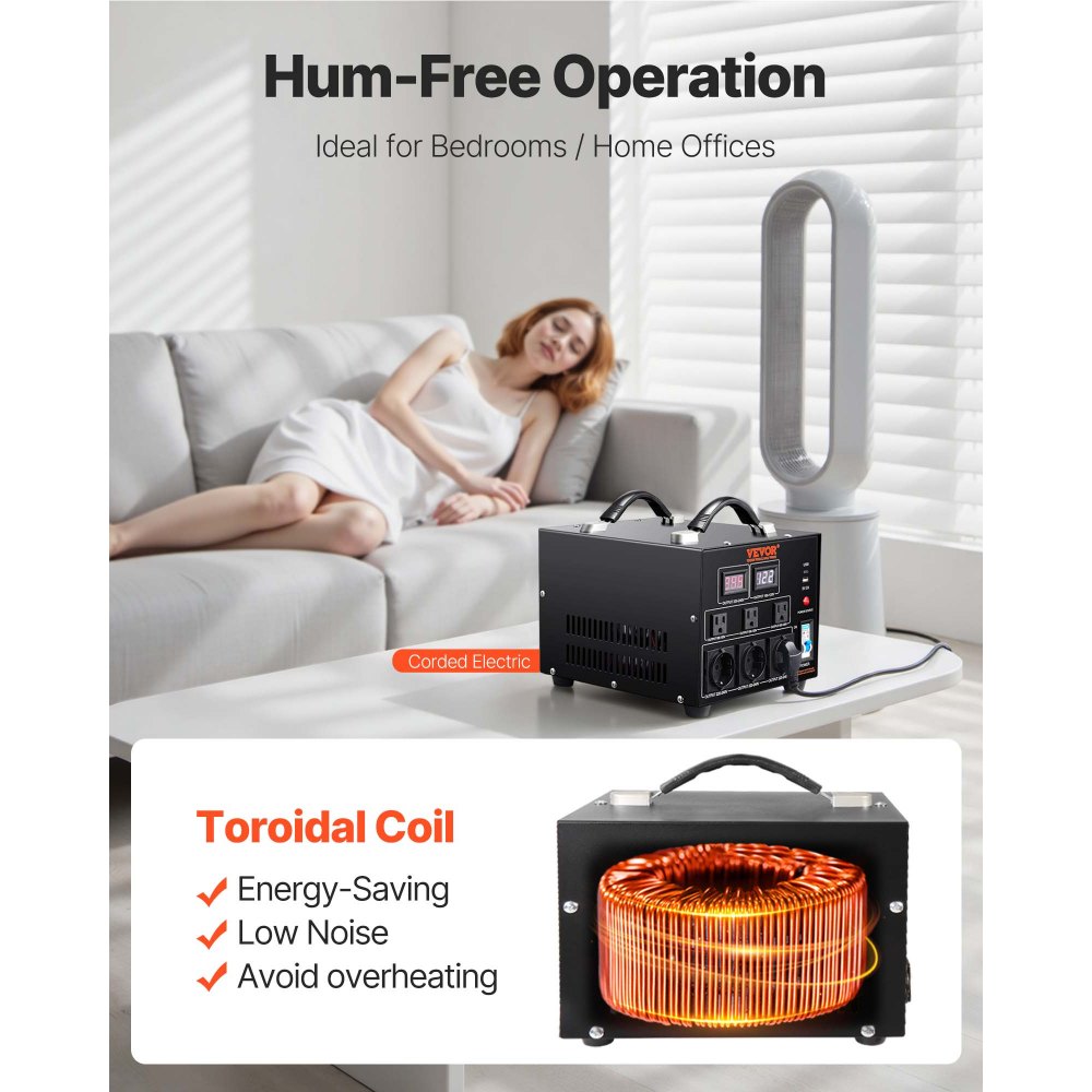 VEVOR Voltage Converter Transformer, 5000W, Heavy Duty Step Up/Down Transformer, Convert from 110 Volt to 220 Volt and  from 220 Volt to 110 Volt, with US Outlet EU Outlet 5V USB Port, CE Certified
