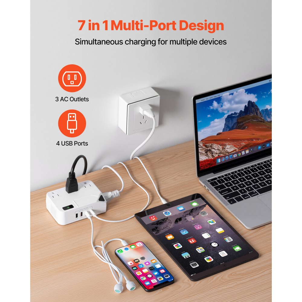 VEVOR Voltage Converter, 220V to 110V, International Universal Travel Adapter with 4 USB Ports (2 USB C), 3 AC Sockets, Plug Power Adapter, Step Down Transformer Outlet Converter, for EU UK AU US
