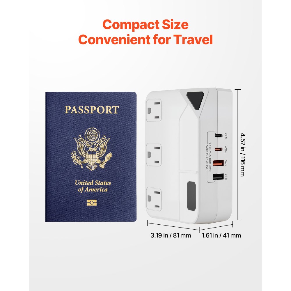 VEVOR Voltage Converter, 220V to 110V, International Universal Travel Adapter with 4 USB Ports (2 USB C), 3 AC Sockets, Plug Power Adapter, Step Down Transformer Outlet Converter, for EU UK AU US