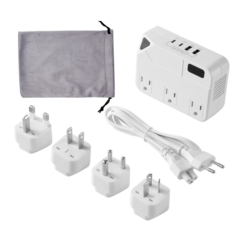 VEVOR Voltage Converter, 220V to 110V, International Universal Travel Adapter with 4 USB Ports (2 USB C), 3 AC Sockets, Plug Power Adapter, Step Down Transformer Outlet Converter, for EU UK AU US