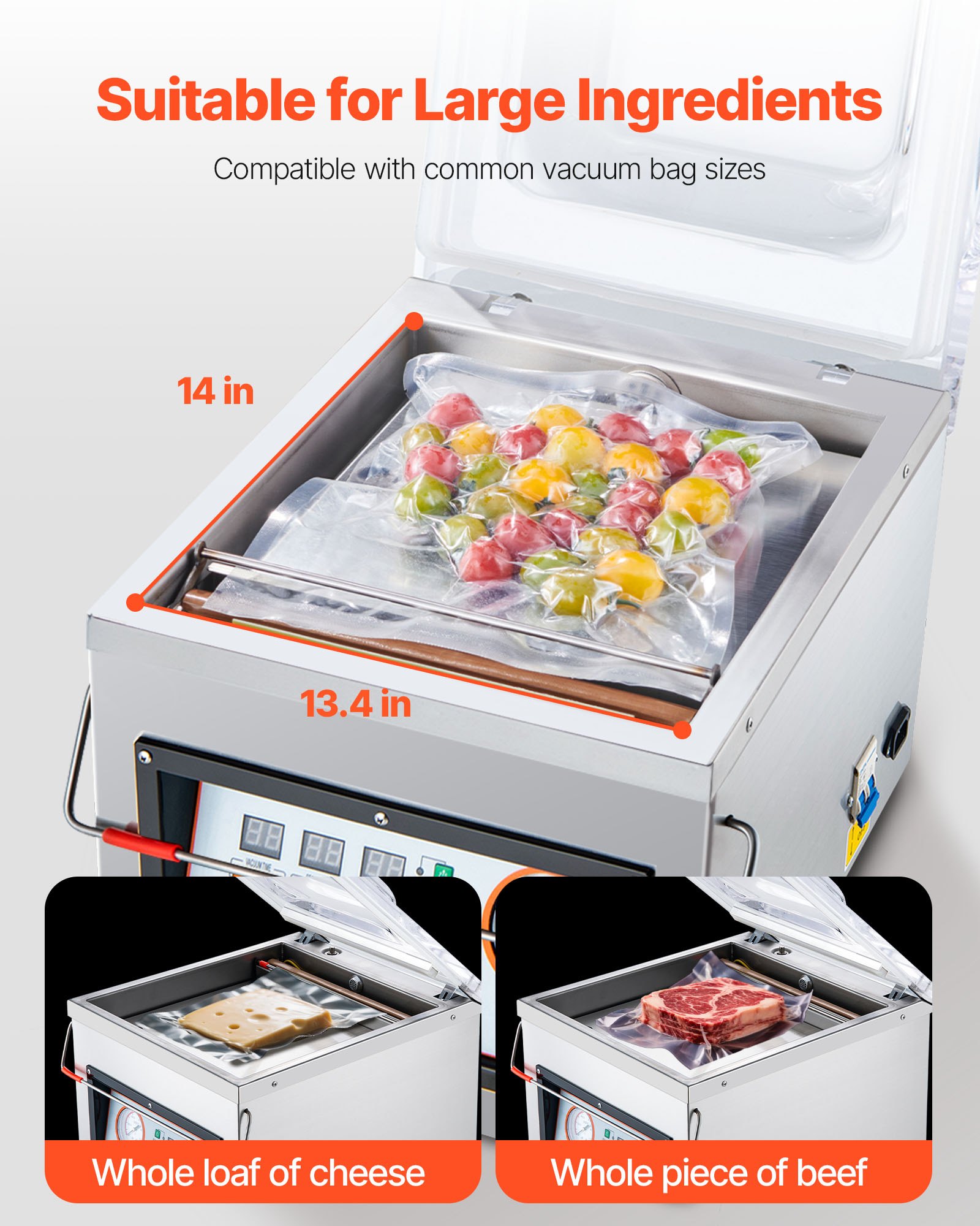 VEVOR Chamber Vacuum Sealer, 320W Sealing Power, Vacuum Packing Machine for Wet Foods, Meats, Marinades and More, Compact Size with 320 mm Sealing Length, Applied in Home Kitchen and Commercial Use