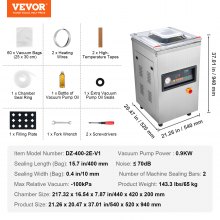 VEVOR Chamber Vacuum Sealer, 600W Sealing Power, Vacuum Packing Machine for Wet Foods, Meats, Marinades and More, Compact Size with 15.7" Sealing Length, Applied in Home Kitchen and Commercial Use