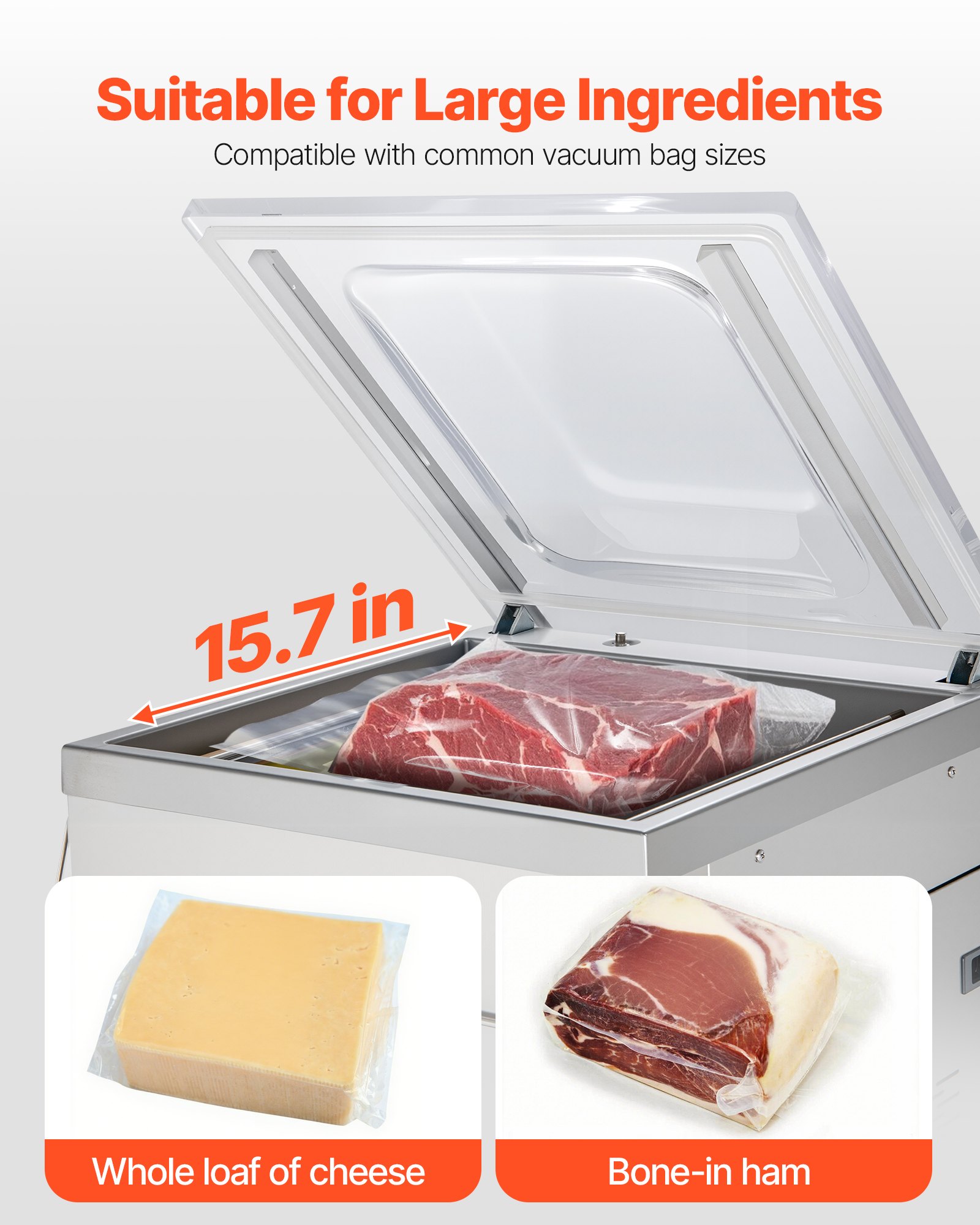 VEVOR Chamber Vacuum Sealer, 900W Sealing Power, Vacuum Packing Machine for Wet Foods, Meats, Marinades and More, Compact Size with 15.7 in Sealing Length, Applied in Home Kitchen and Commercial Use