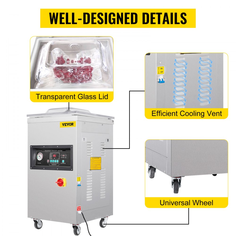 VEVOR Chamber Vacuum Sealer, 600W Sealing Power, Vacuum Packing Machine for Wet Foods, Meats, Marinades and More, Compact Size with 400 mm Sealing Length, Applied in Home Kitchen and Commercial Use