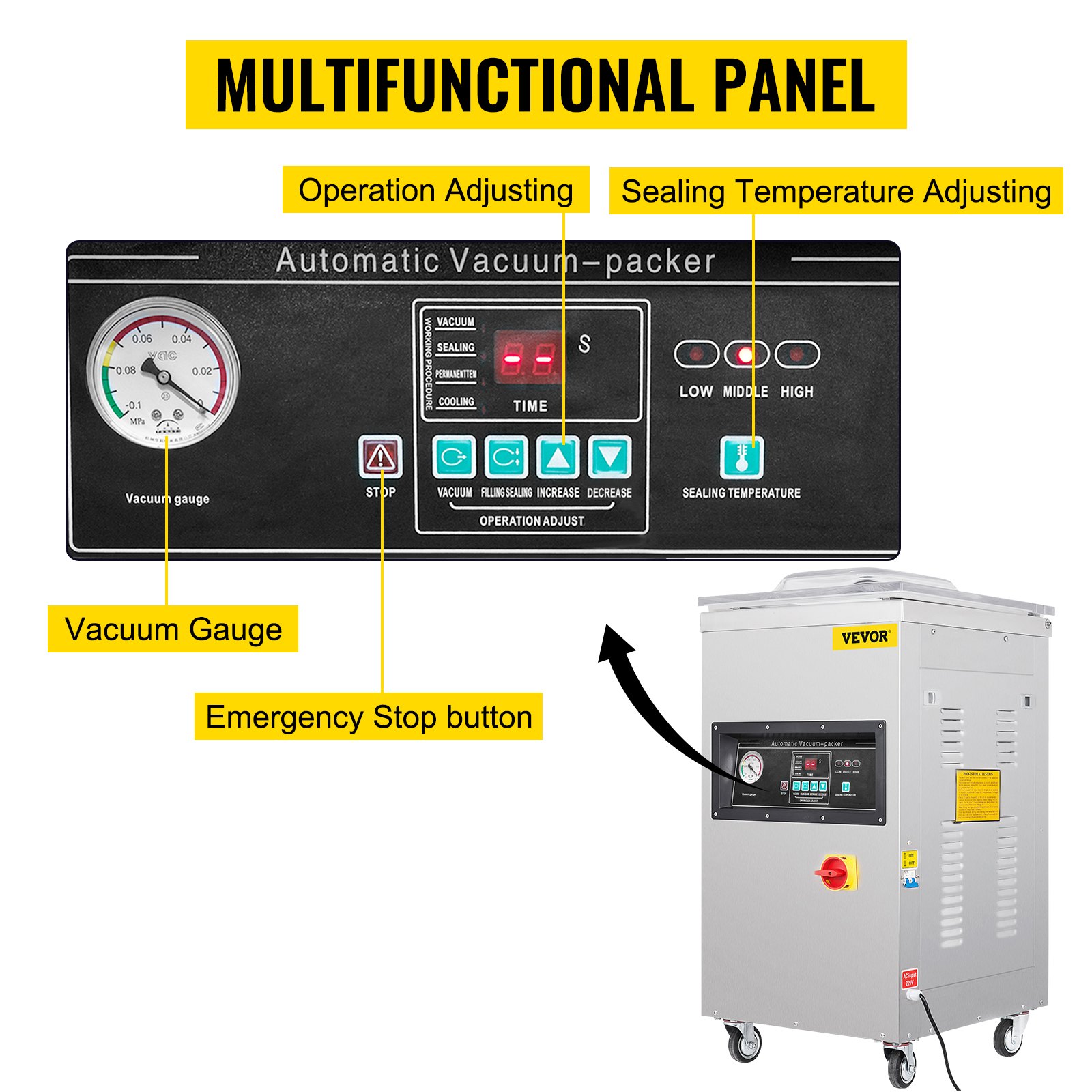 VEVOR Chamber Vacuum Sealer, 600W Sealing Power, Vacuum Packing Machine for Wet Foods, Meats, Marinades and More, Compact Size with 400 mm Sealing Length, Applied in Home Kitchen and Commercial Use