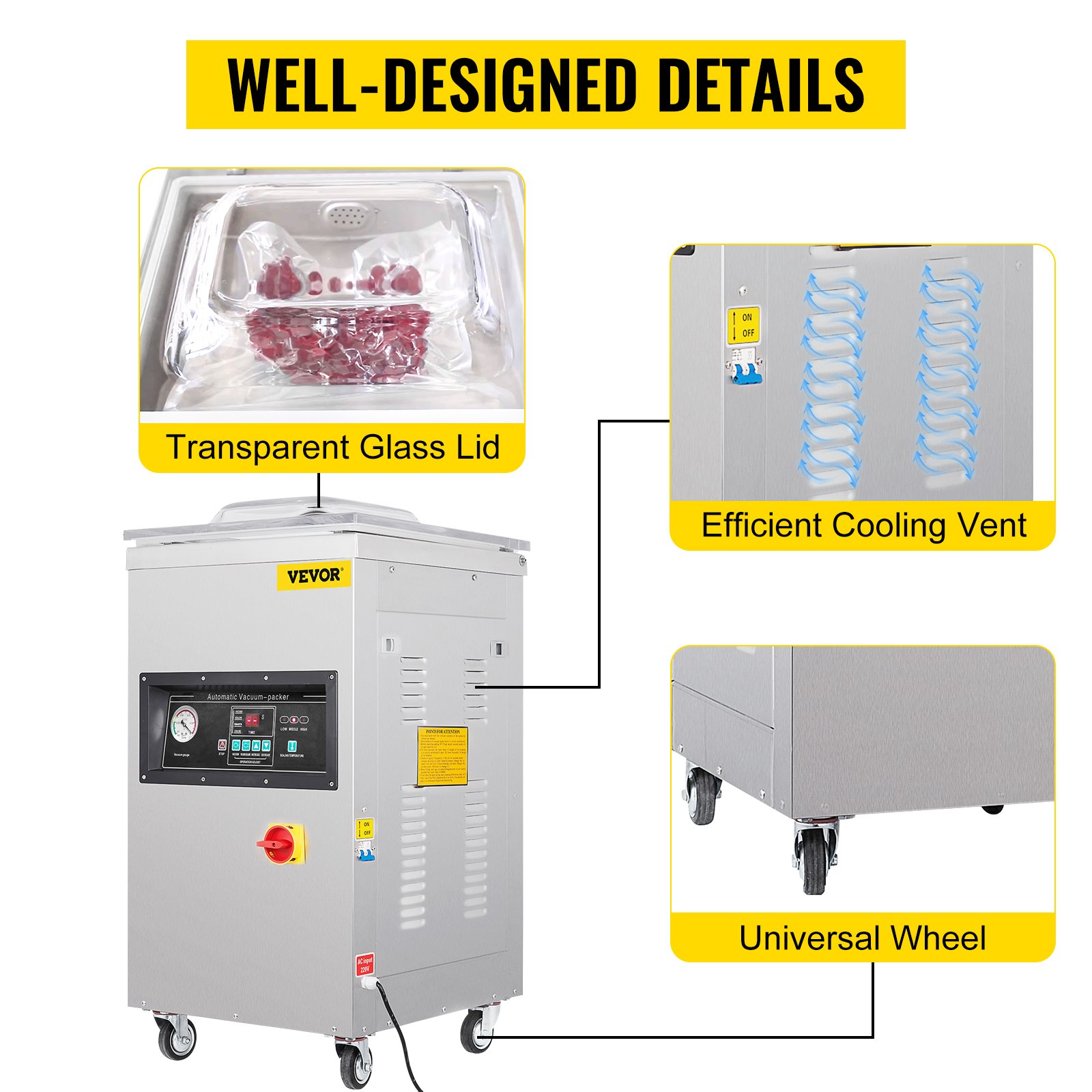 VEVOR Chamber Vacuum Sealer, 600W Sealing Power, Vacuum Packing Machine for Wet Foods, Meats, Marinades and More, Compact Size with 400 mm Sealing Length, Applied in Home Kitchen and Commercial Use