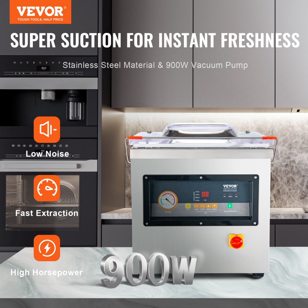 VEVOR Chamber Vacuum Sealer, 1000W Sealing Power, Vacuum Packing Machine for Wet Foods, Meats, Marinades and More, Compact Size with 400 mm Sealing Length, Applied in Home Kitchen and Commercial Use