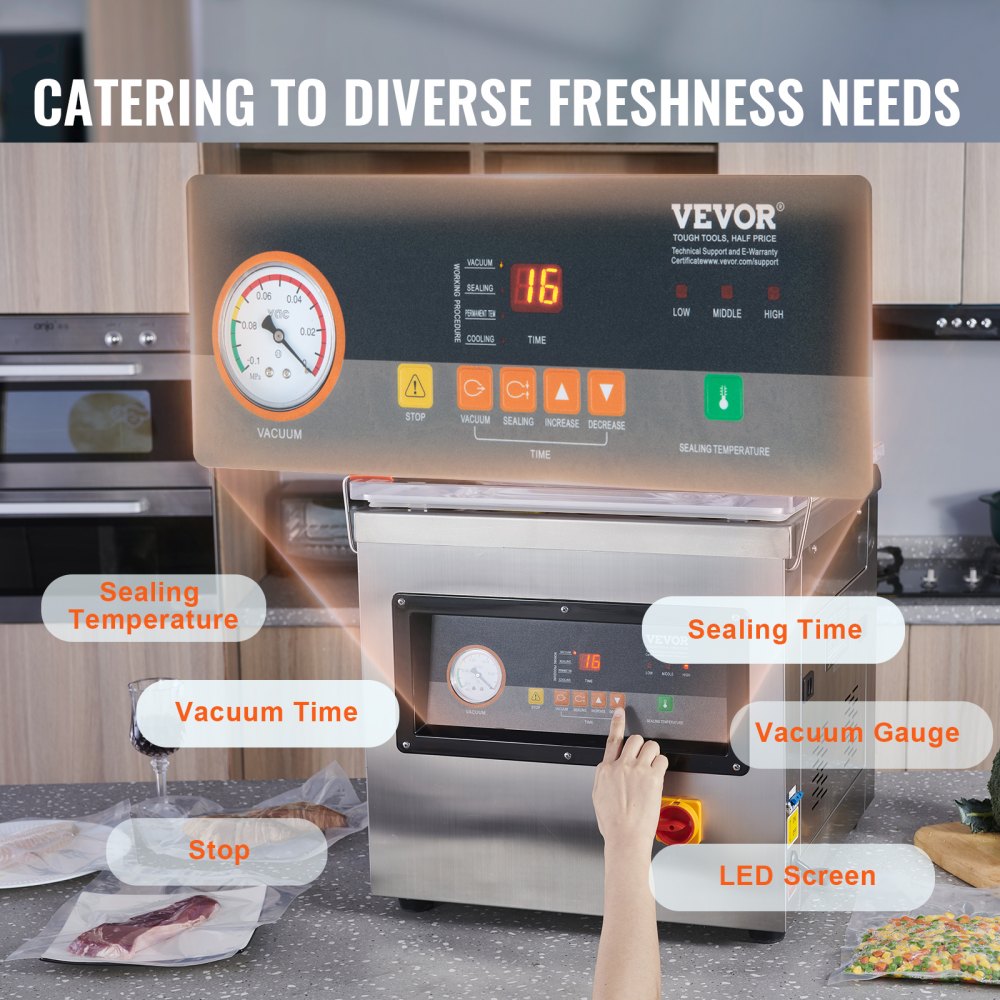 VEVOR Chamber Vacuum Sealer, 1000W Sealing Power, Vacuum Packing Machine for Wet Foods, Meats, Marinades and More, Compact Size with 400 mm Sealing Length, Applied in Home Kitchen and Commercial Use