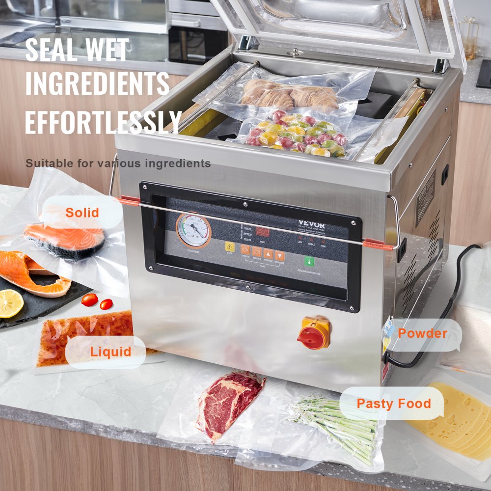 VEVOR Chamber Vacuum Sealer, 1000W Sealing Power, Vacuum Packing Machine for Wet Foods, Meats, Marinades and More, Compact Size with 400 mm Sealing Length, Applied in Home Kitchen and Commercial Use