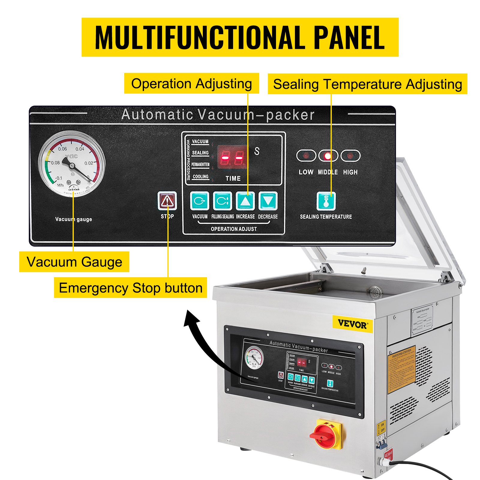 VEVOR Chamber Vacuum Sealer, 600W Sealing Power, Vacuum Packing Machine for Wet Foods, Meats, Marinades and More, Compact Size with 400 mm Sealing Length, Applied in Home Kitchen and Commercial Use
