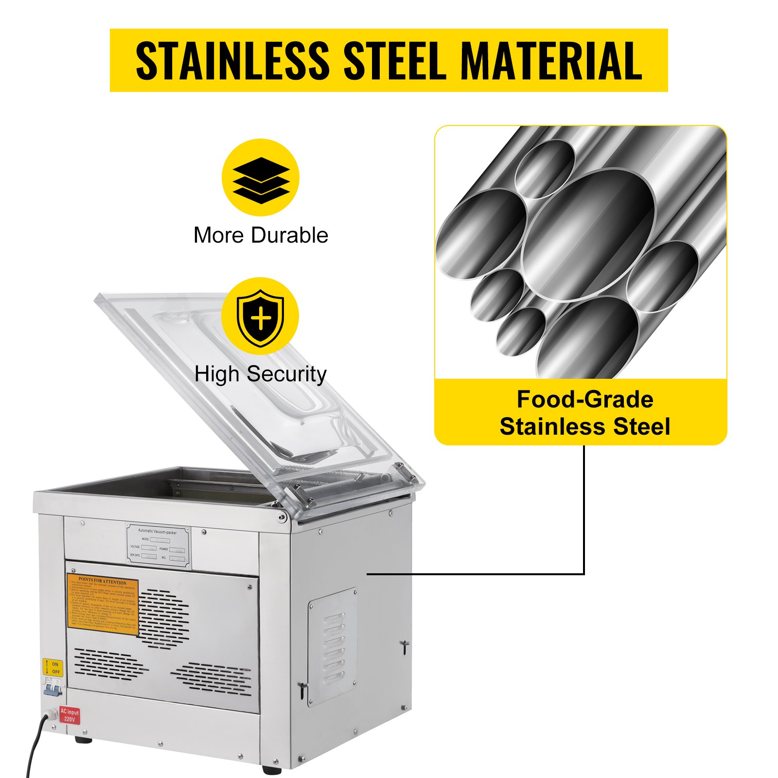 VEVOR Chamber Vacuum Sealer, 600W Sealing Power, Vacuum Packing Machine for Wet Foods, Meats, Marinades and More, Compact Size with 400 mm Sealing Length, Applied in Home Kitchen and Commercial Use