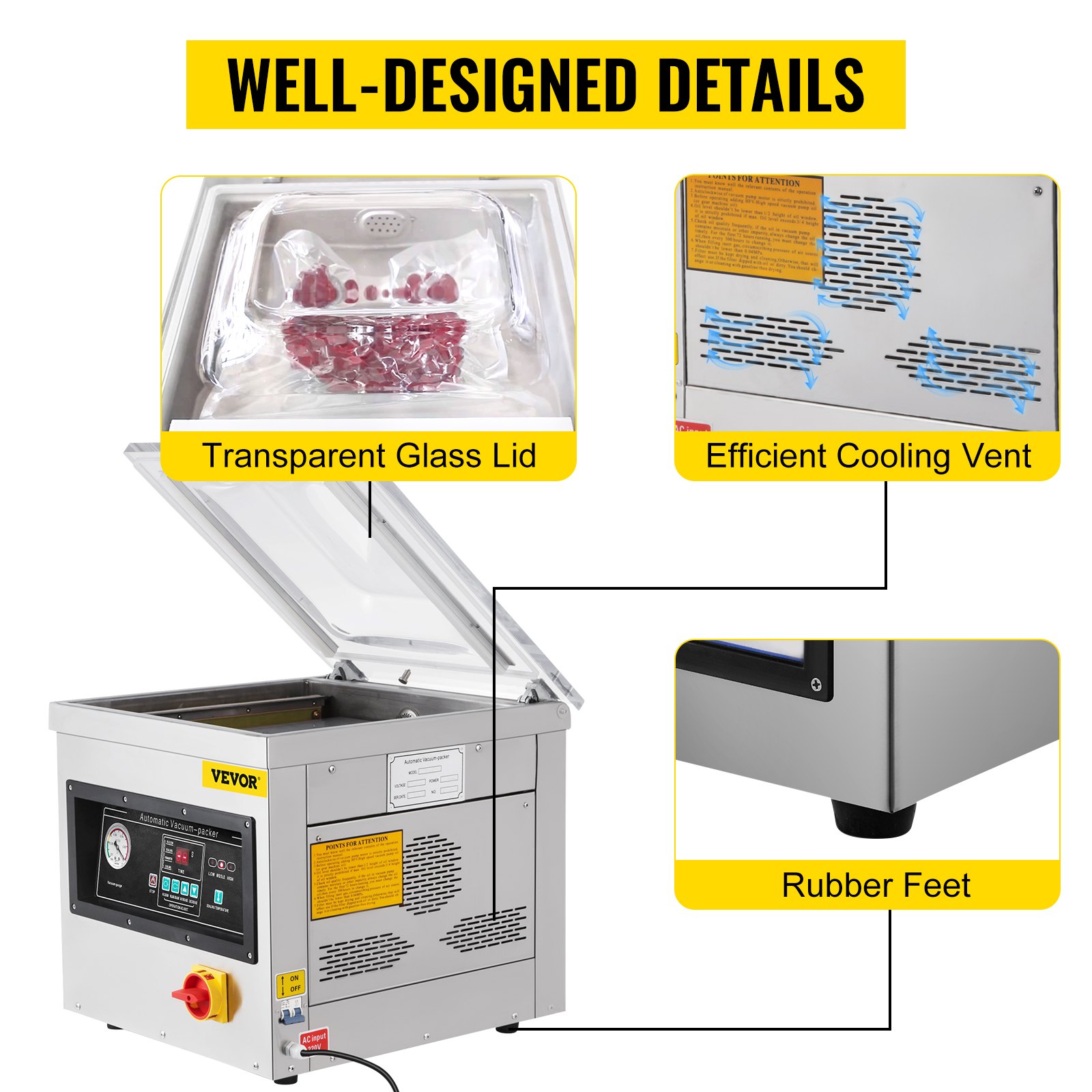 VEVOR Chamber Vacuum Sealer, 600W Sealing Power, Vacuum Packing Machine for Wet Foods, Meats, Marinades and More, Compact Size with 400 mm Sealing Length, Applied in Home Kitchen and Commercial Use