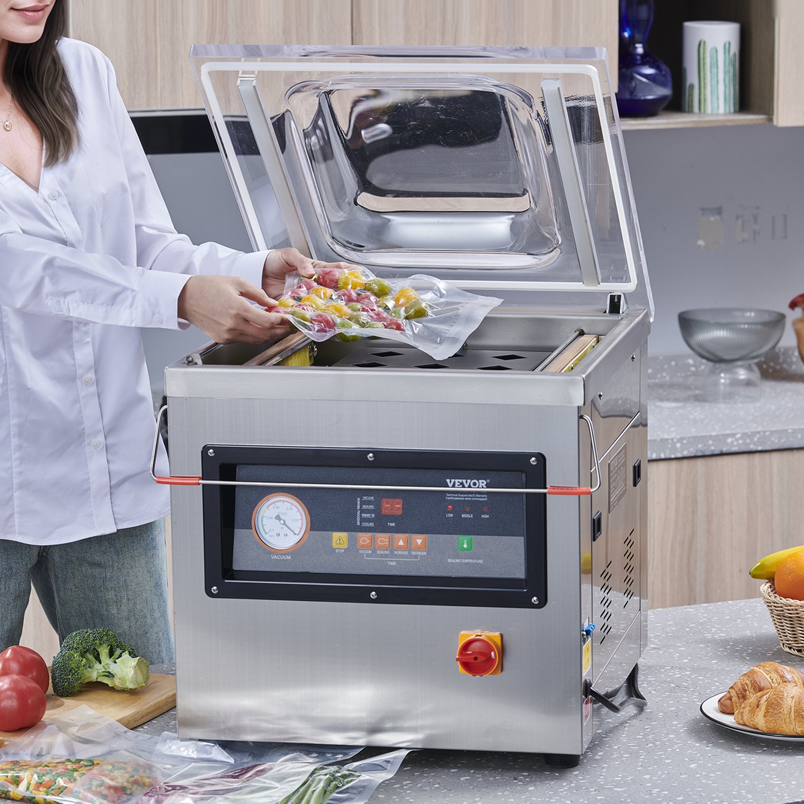 VEVOR Chamber Vacuum Sealer, 1000W Sealing Power, Vacuum Packing Machine for Wet Foods, Meats, Marinades and More, Compact Size with 400 mm Sealing Length, Applied in Home Kitchen and Commercial Use