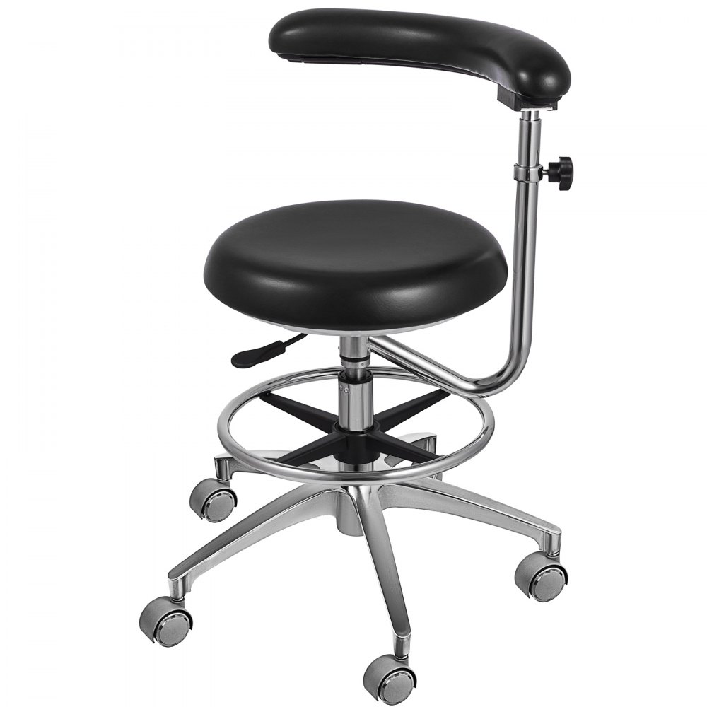 Dental Medical Assistant Chair Nurse Stool with 360 Degree Rotation Armrest PU Leather Black