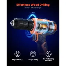 VEVOR Cordless Drill Driver, 1/2 inch Metal Chuck, Dual-Speed Variable, Drill Driver Kit with Lithium Battery and Charger, Belt Clip, for Wood and Metal Drilling, Screw Tightening or Loosening