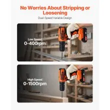 VEVOR Cordless Drill Driver, 1/2 inch Metal Chuck, Dual-Speed Variable, Drill Driver Kit with Lithium Battery and Charger, Belt Clip, for Wood and Metal Drilling, Screw Tightening or Loosening